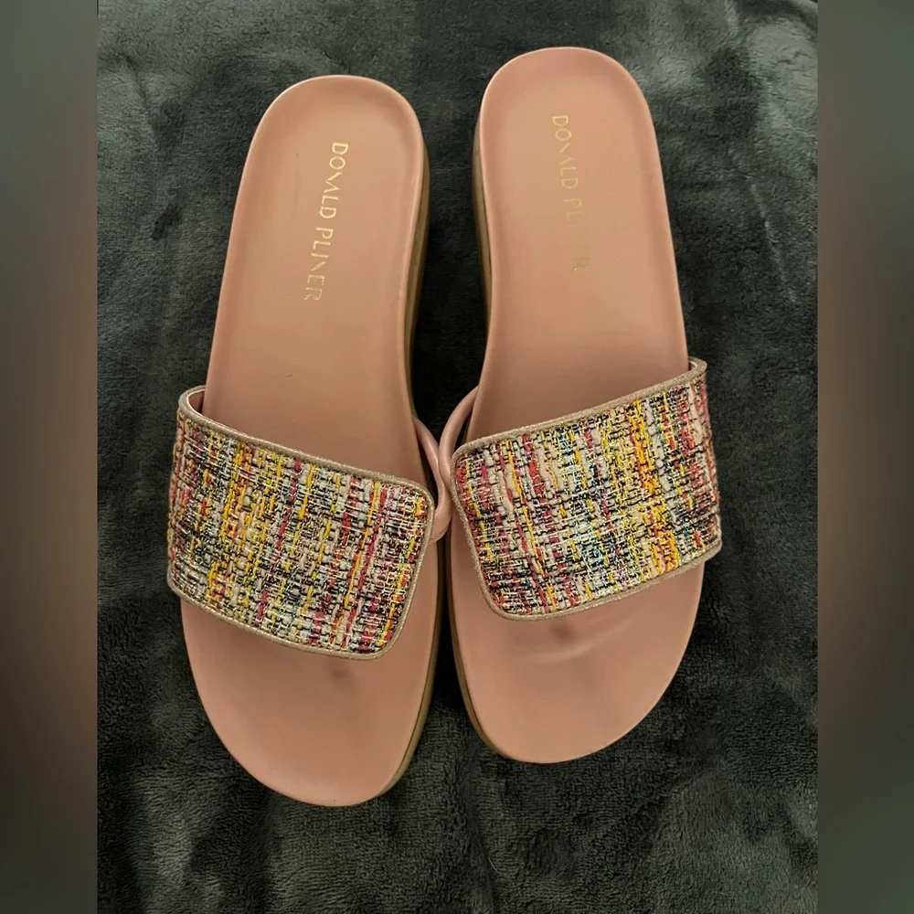 Donald J. Pliner Pink Multicolor Pink Tweed Slide Sandals Ladies Size 10. - Picture 2 of 15